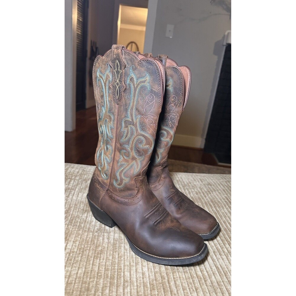 Justin Stampede Women's Brown Leather Square Toe Cowboy Boots L2552 Size 10B